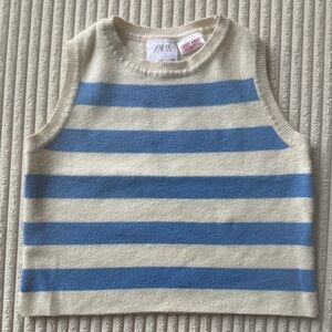 Zara Kids Striped Sweater Tank Top/ Vest in Blue and Cream in Size 3-4y